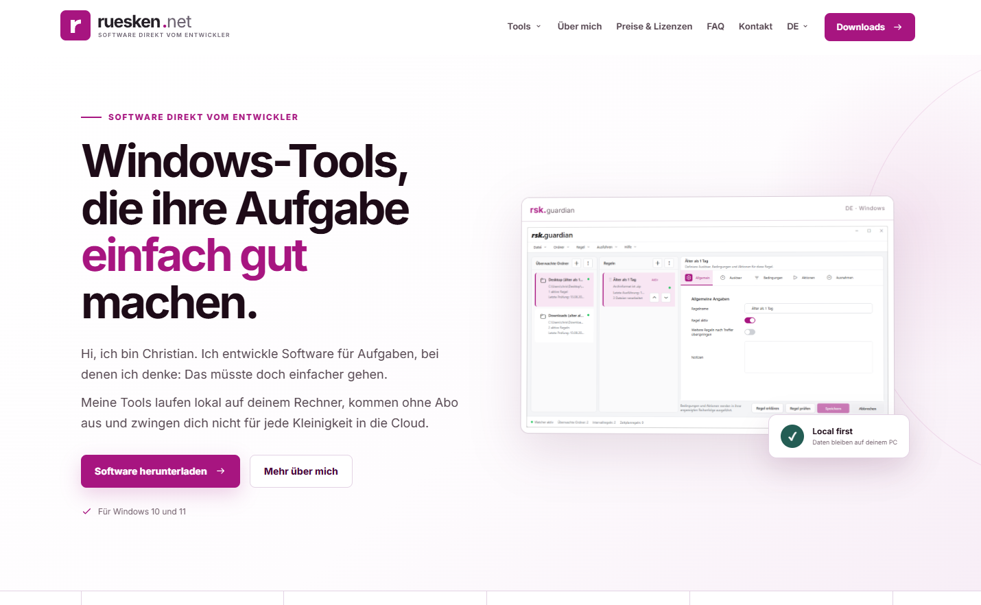 The redesigned ruesken.net homepage